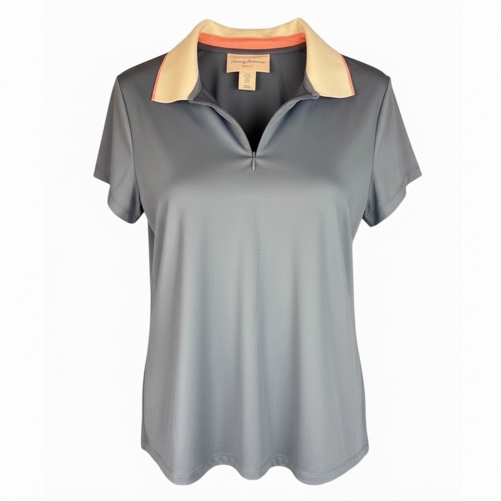 Tommy Bahama Golf Polo Shirt Womens Med Navy Pink Performance Stretch Zip Collar